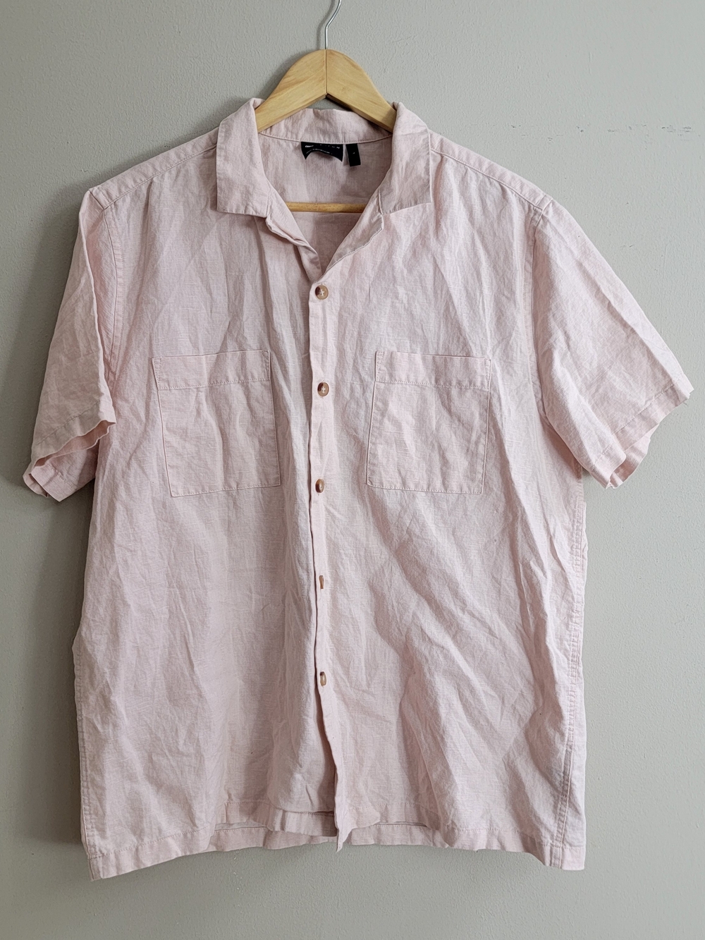 ASOS Light Pink Short-Sleeve Button-Down Shirt Size Large